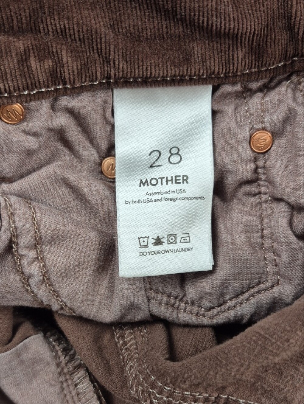 MOTHER The Insider Crop Step Fray Corduroy Pants 28 Umber Brown Stretch 1157-618 - Picture 2 of 12